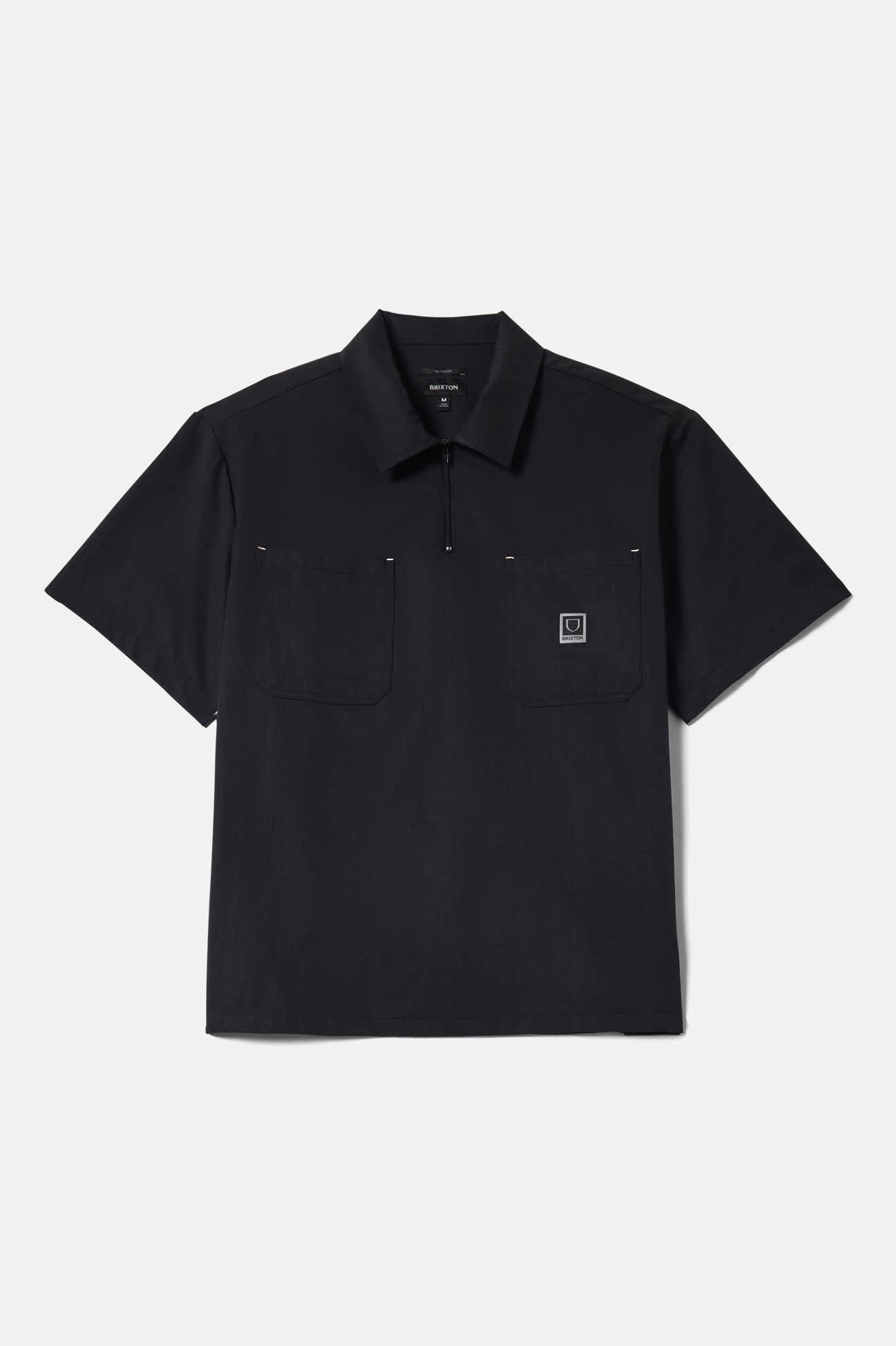 Men's Journey Lightweight 1/2 Zip Cropped Short Sleeve Shirt in the color Black - Front Product View