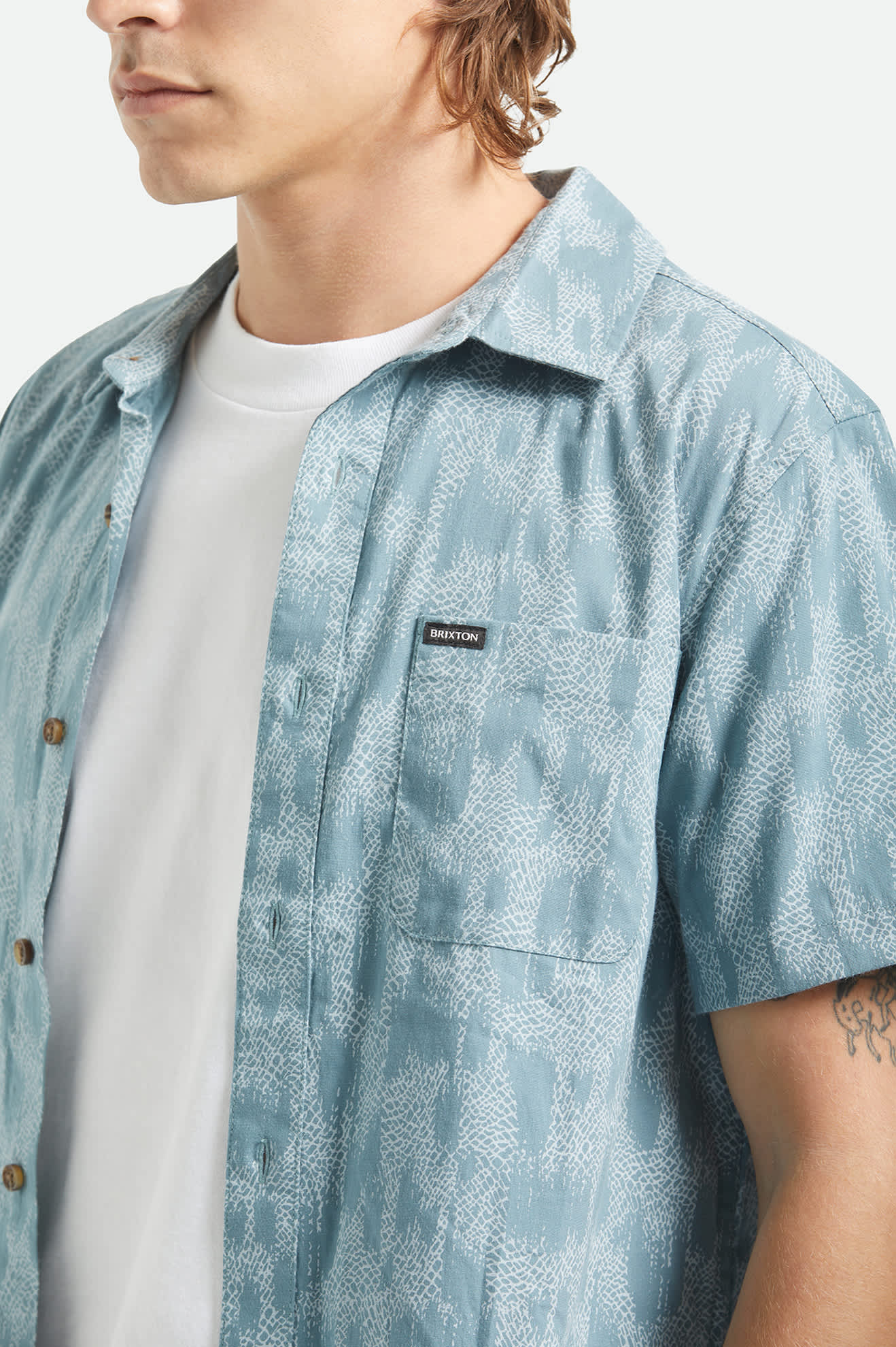 Men's Charter Print Short Sleeve Shirt in the color Trooper Crackle Paint - Additional Fit image