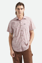 Men's Charter Print Short Sleeve Shirt in the color Dark Pink/Silver Crackle Paint - Men's Front View