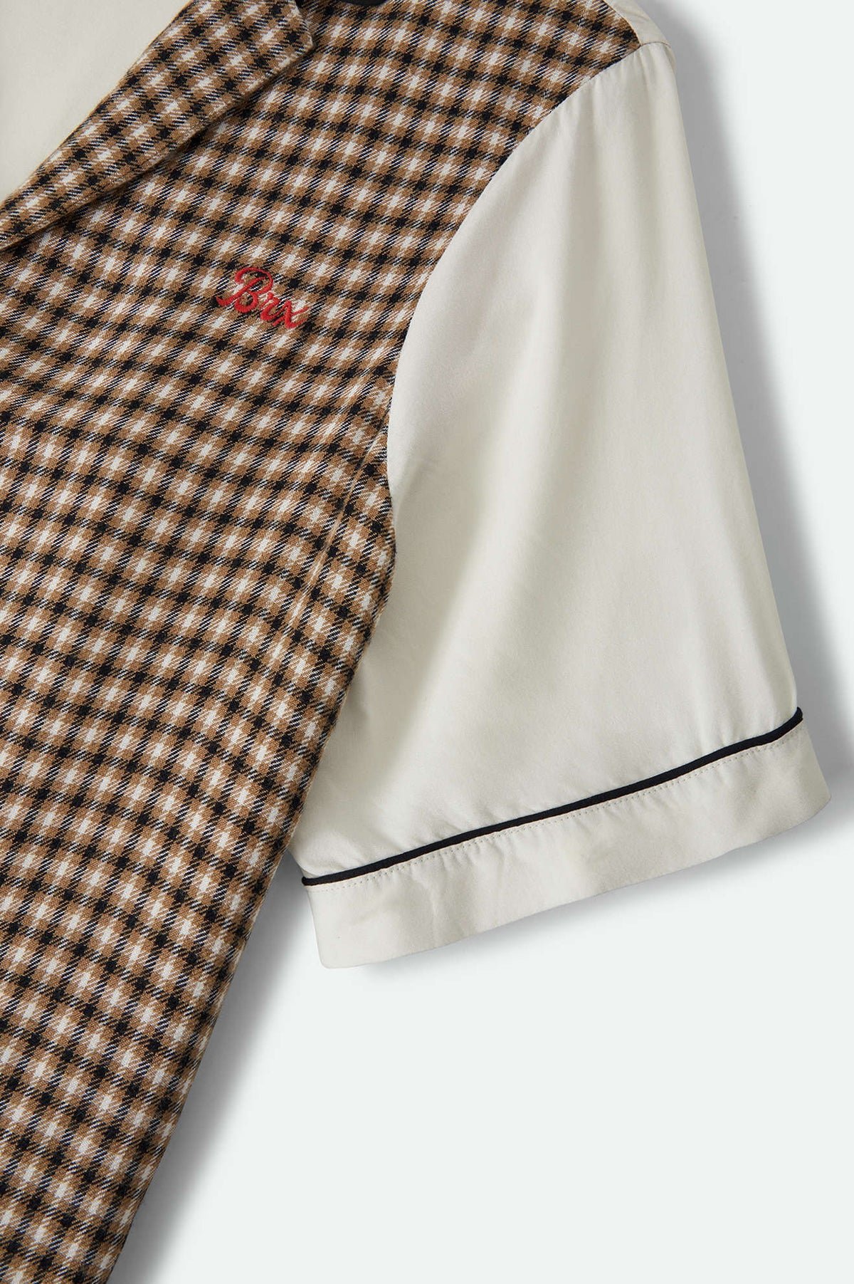 Women's Silky Bowling Button Down Shirt in the color Khaki/Off White/Black Micro - Additional Laydown image