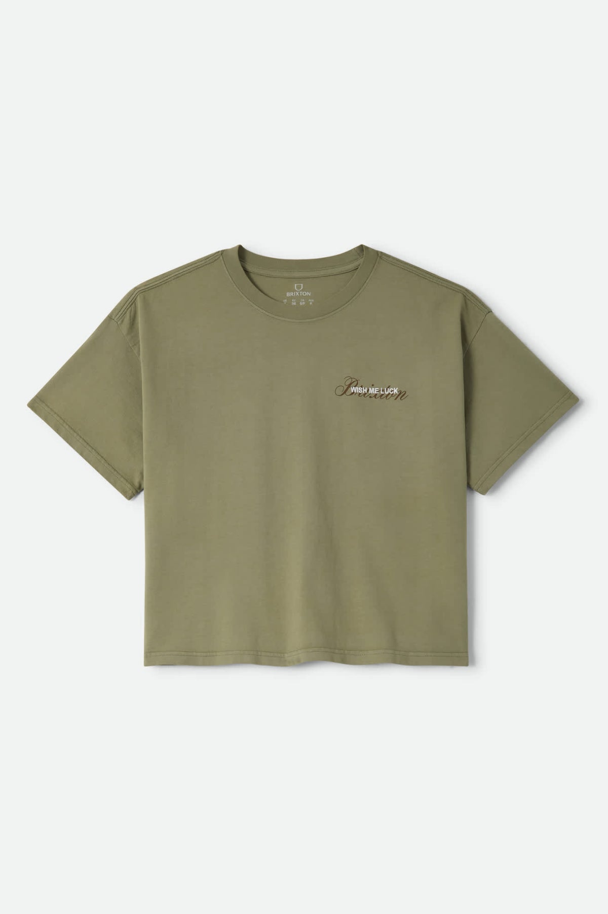 Women's Wish Me Luck Boxy Crop T-Shirt in the color Olive Surplus - Front Product View