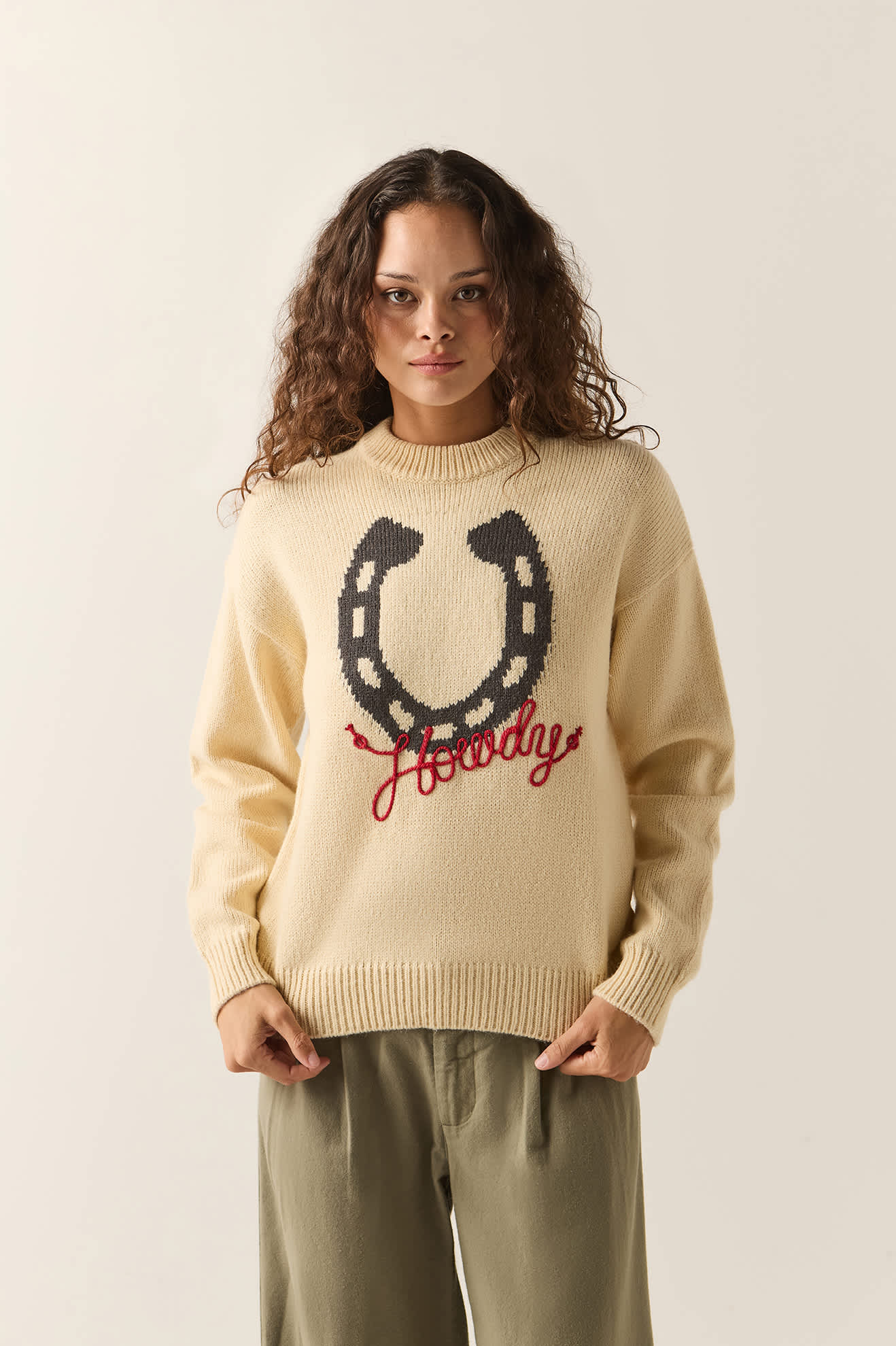 Women's Howdy Crew Sweater in the color Whitecap - Women's Front View