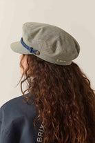 Unisex 76 Fiddler Fisherman Cap in the color Navy/Off White Hickory Stripe - Women's Back View