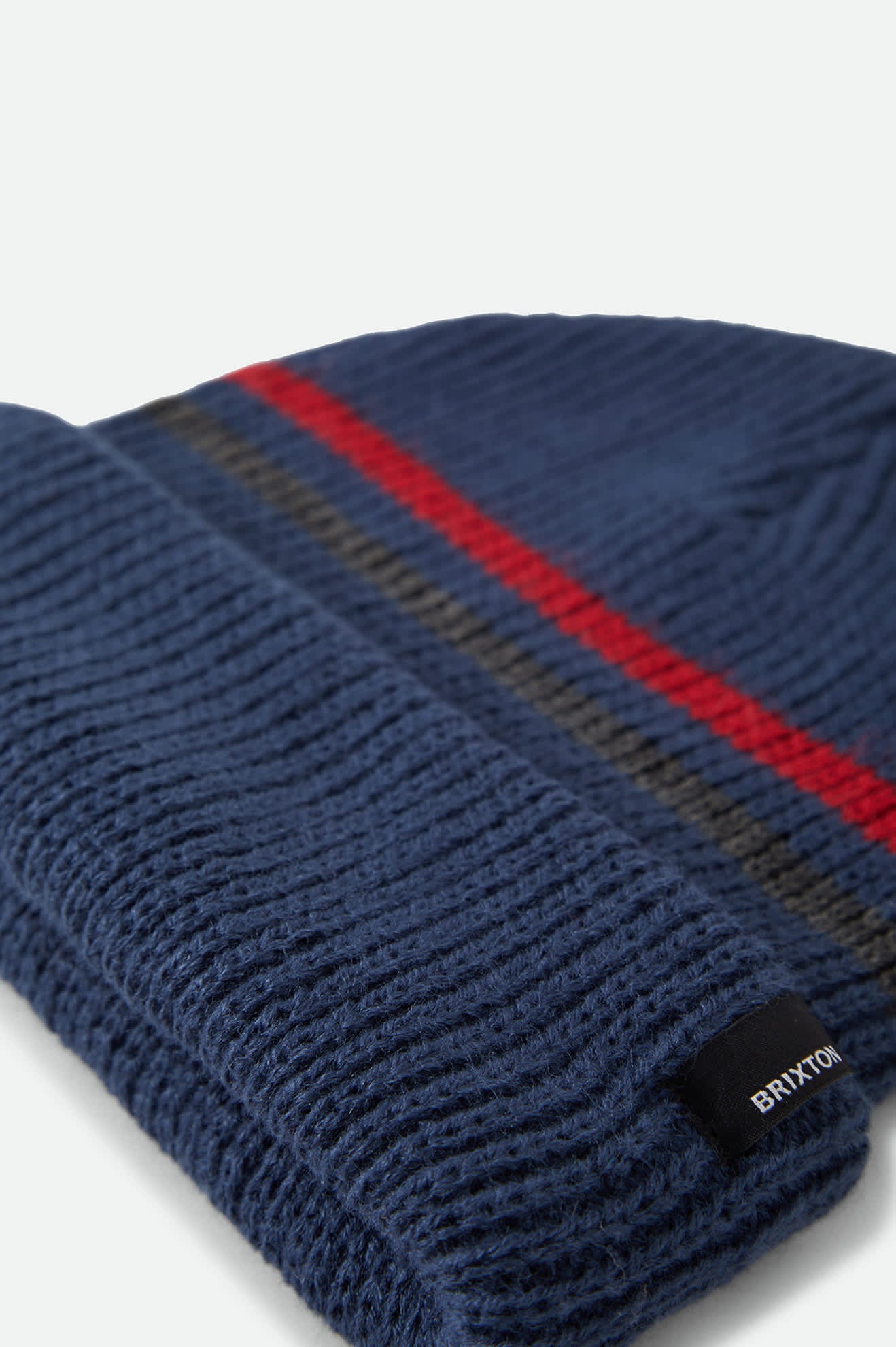 Unisex Chunky Heist Beanie in the color Washed Navy/Heather Grey/Crimson - Additional Laydown image