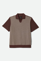 Men's Theo Jacquard Short Sleeve Polo in the color Chocolate/Off White - Front Product View
