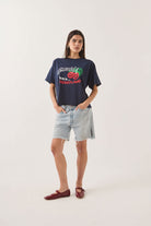 Women's Cherryland Boxy Cropped Crew in the color Washed Navy - Women's Front View