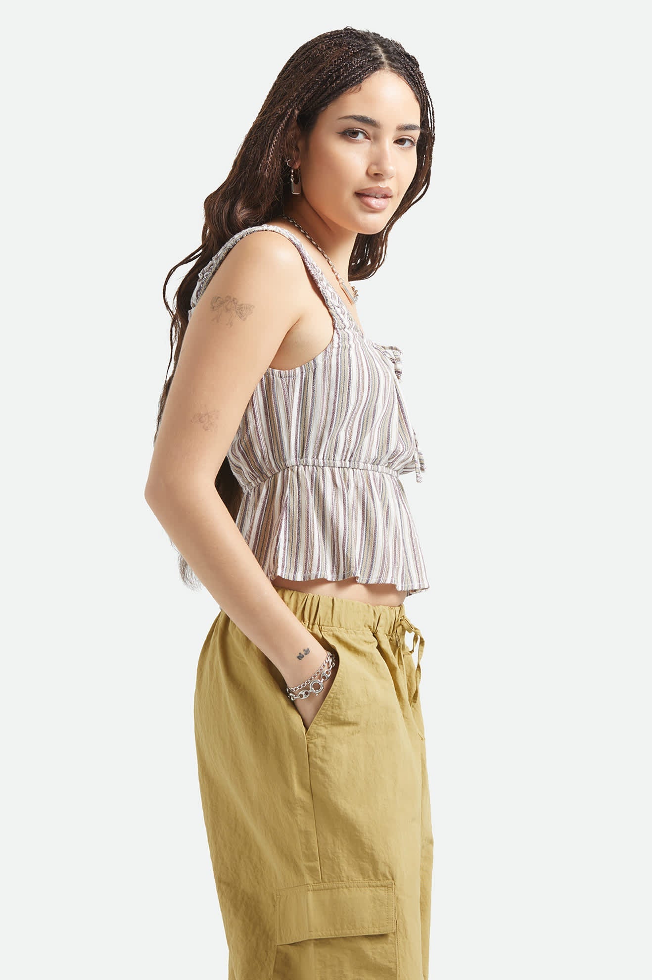 Women's The Abigail Tie Top in the color Worn In Robust Red Stripe - Women's Side View