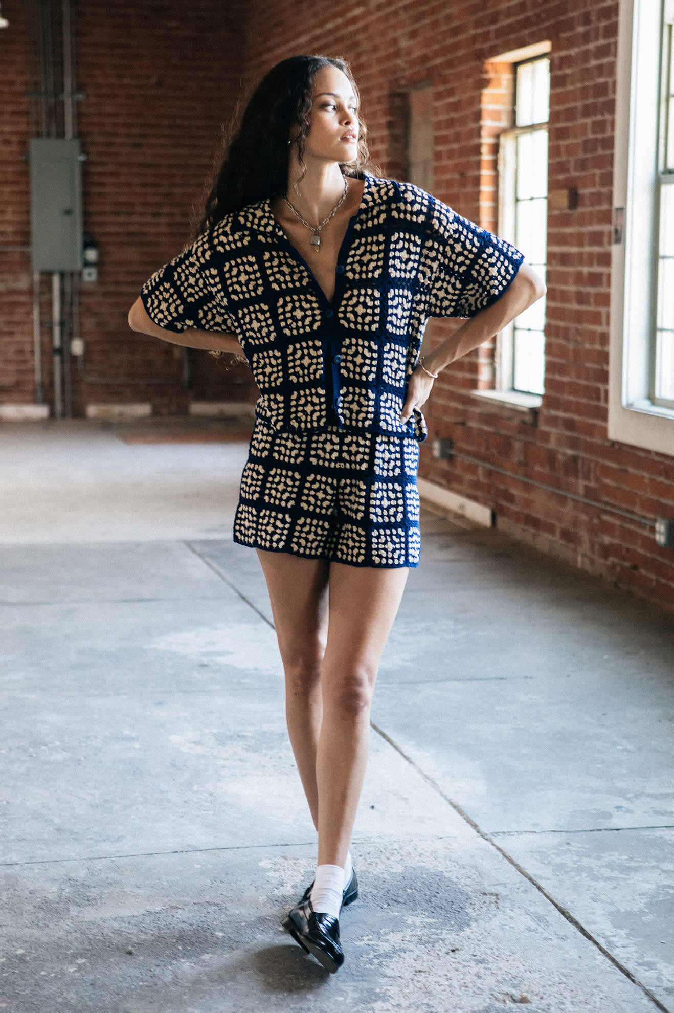 Women's Crochet Short in the color Mood Indigo/Off White - Men's Lifestyle image