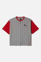 Men's Boxy Short Sleeve Baseball T-Shirt in the color Heather Grey/Adrenaline Rush - Front Product View