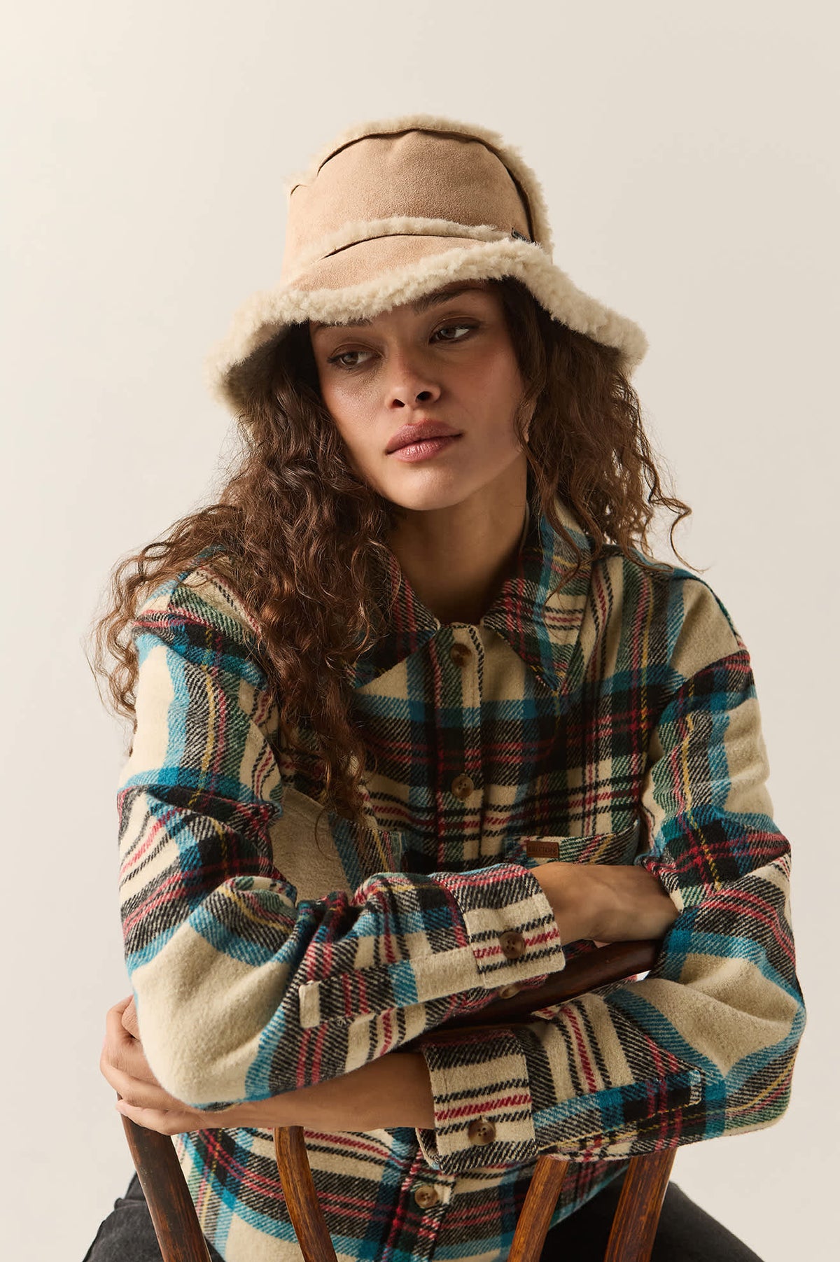 Women's Ellee Cozy Bucket Hat in the color Toffee Faux Fur - Women's Front View