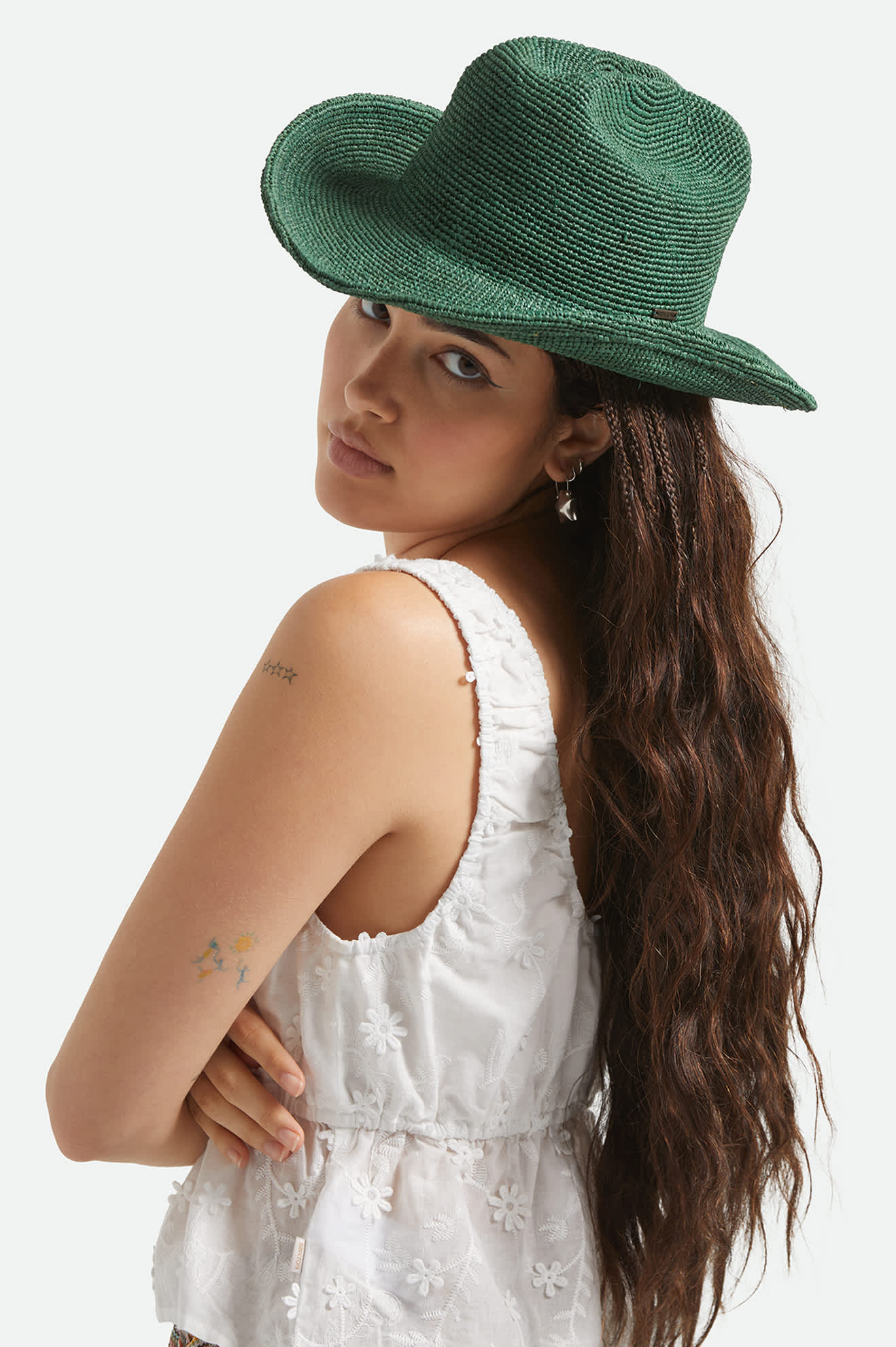 Women's Odessa Straw Packable Cowboy Hat in the color Primal Green - Additional Fit image
